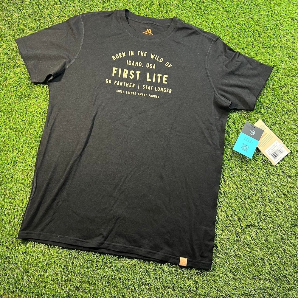 First Lite Aerowool Tech Tee Men's Medium Black Idaho USA Hunting Base Layer Tee